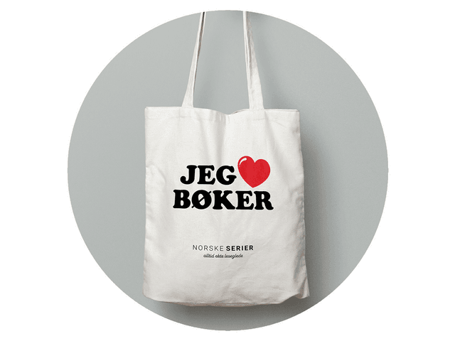 Foto av handlenett med tekst Jeg elsker bøker