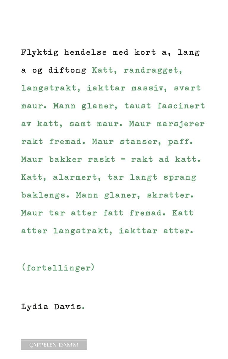 Omslag Flyktig hendelse med kort a, lang a og diftong av Lydia Davis (Ebok)