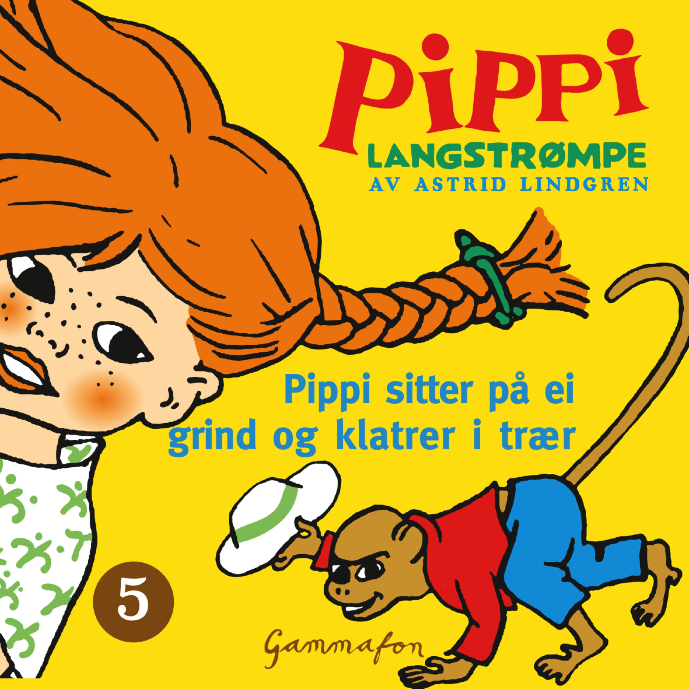 Omslag Pippi sitter på ei grind og klatrer i trær av Astrid Lindgren (Lydbok)