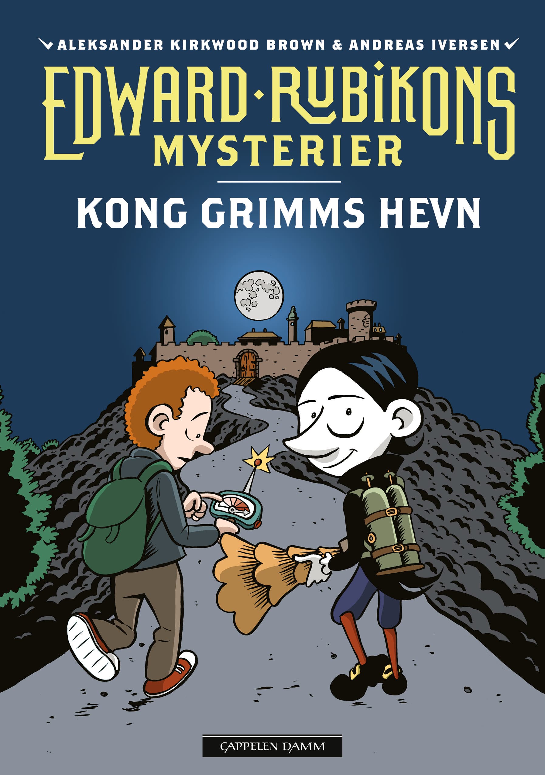 Omslag Edward Rubikons mysterier: Kong Grimms hevn av Aleksander Kirkwood Brown og Andreas Iversen (Innbundet)