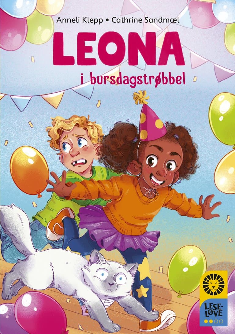 Omslag Leseløve nivå 2 - Leona i bursdagstrøbbel av Anneli Klepp (Innbundet)