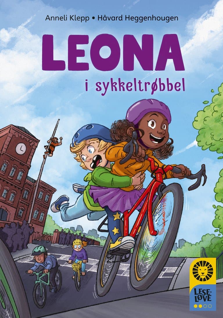 Omslag Leseløve nivå 2 - Leona i sykkeltrøbbel av Anneli Klepp (Innbundet)